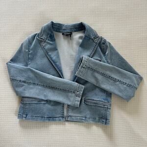 DKNY Women's Denim Blue Crop Blazer Jacket Lightweight Slim Fit Size S